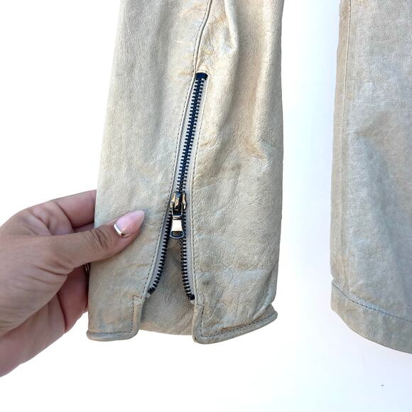 Vintage Y2K Jakett New York Cream Leather Jacket Medium Beige Moto Button Up - Picture 8 of 10